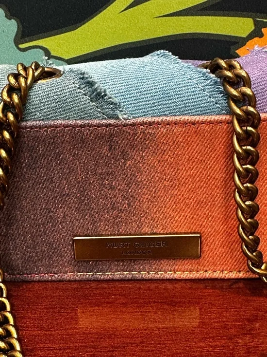 Kurt Geiger Micro Kensington Rainbow Denim Patchwork Mini Bag Eagle Head - Picture 10 of 14